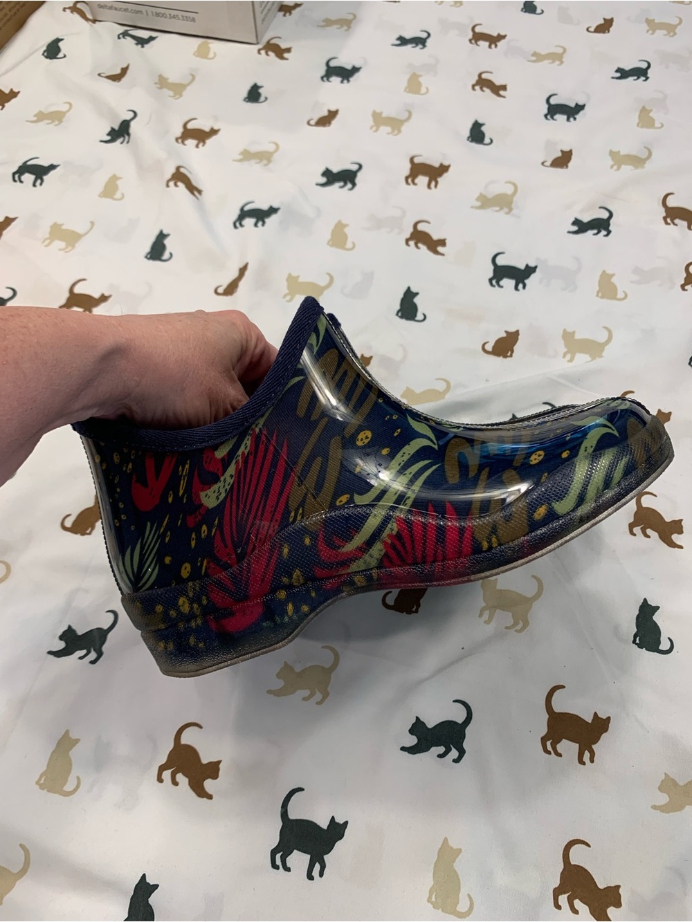 Women's Navy Floral Waterproof Rain Shoe